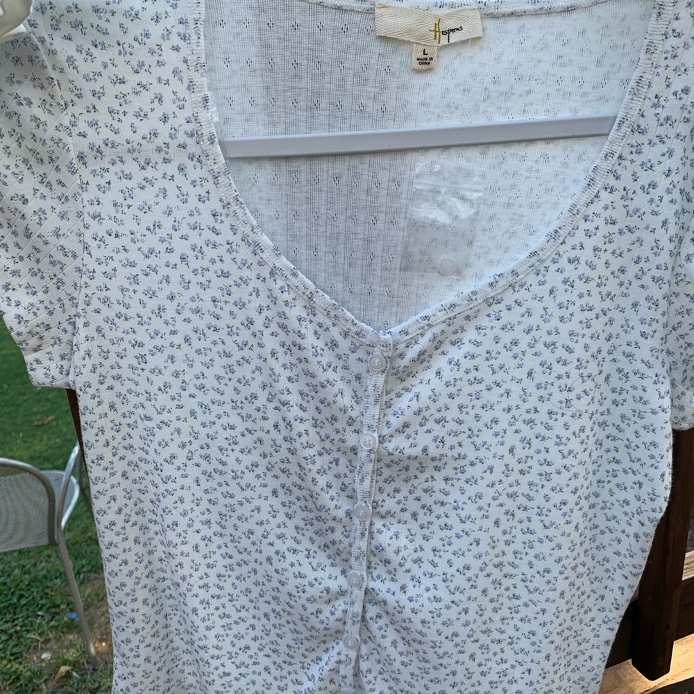 Floral White Button-Up Top